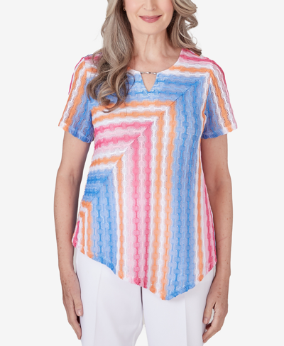 Shop Alfred Dunner Women's Paradise Island Short Sleeve Spliced Stripe Top In Multi