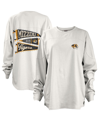 Shop Pressbox Women's  White Missouri Tigers Pennant Stack Oversized Long Sleeve T-shirt