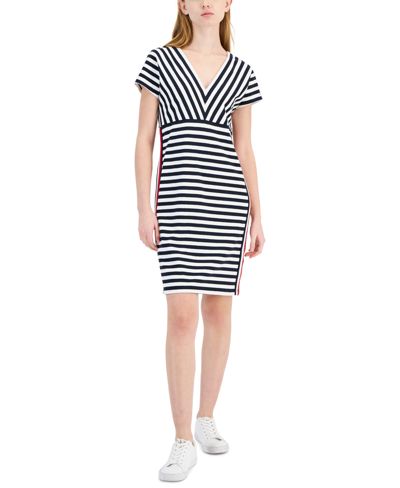 Shop Tommy Hilfiger Women's Striped A-line Dress In Blue