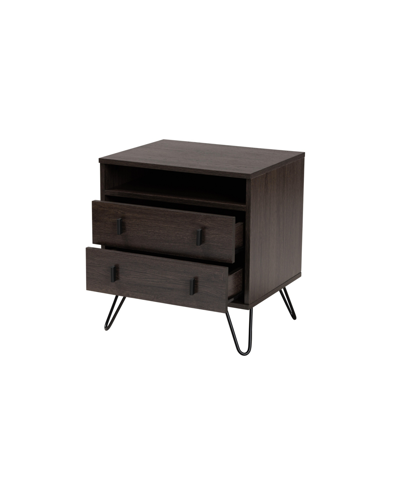 Baxton Studio Glover Modern And Contemporary 21.7" Finished Wood And Finished Metal 2-drawer Nightstand In Dark Brown,rose Gold