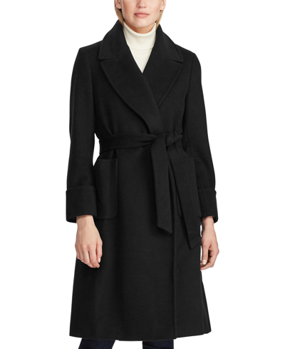Shop Lauren Ralph Lauren Women's Wool-blend Wrap Coat In Black
