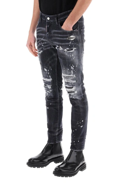 Shop Dsquared2 Skater Jeans In Black Diamond&studs Wash In Grey