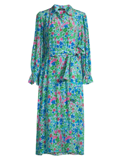 Shop Weekend Max Mara Women's Ciad Floral Silk Midi-shirtdress In Water Green