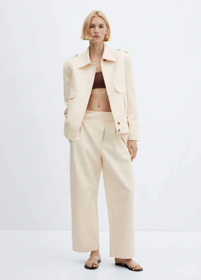 Shop Mango Crossed Pleat Trousers Off White