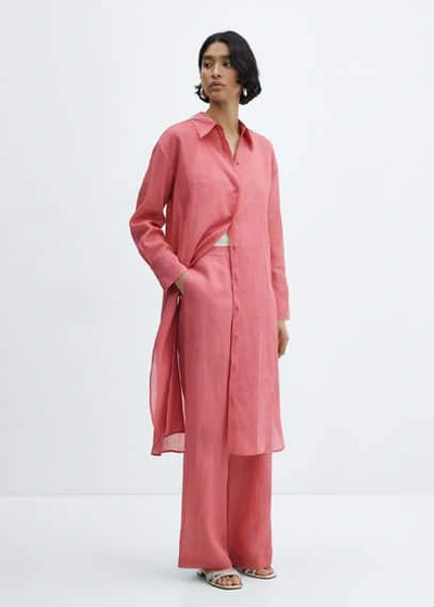 Shop Mango High-rise Wideleg Trousers Bubblegum Pink