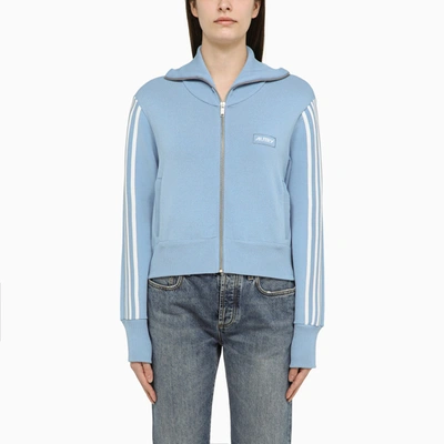 Shop Autry Light Blue/white Viscose Blend Zip Sweatshirt