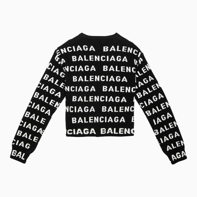 Shop Balenciaga Black/white All Over Logo Sweater