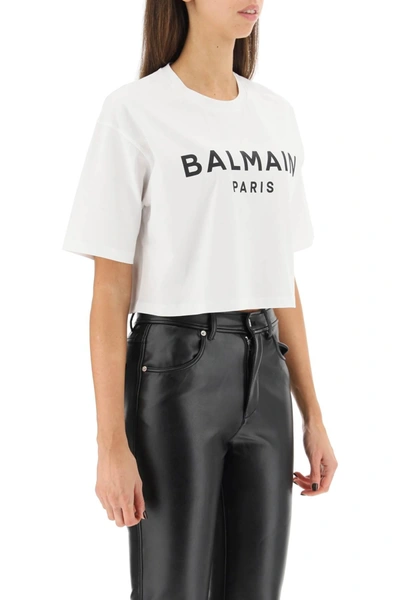 Shop Balmain Logo Print Boxy T Shirt