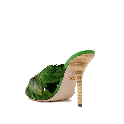 Shop Dolce & Gabbana Keira Jungle Leaf Satin Mules