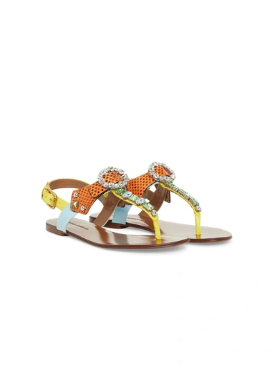 Shop Dolce & Gabbana Leather Ayers Crystal Sandals
