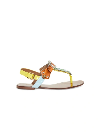 Shop Dolce & Gabbana Leather Ayers Crystal Sandals