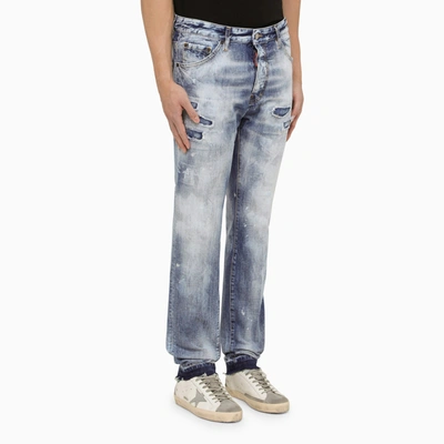 Shop Dsquared2 Navy Blue Washed Jeans With Denim Wear