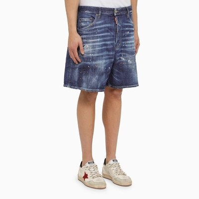 Shop Dsquared2 Washed Navy Blue Bermuda Shorts With Denim Wears
