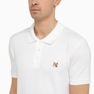Shop Maison Kitsuné White Cotton Polo Shirt With Logo Patch