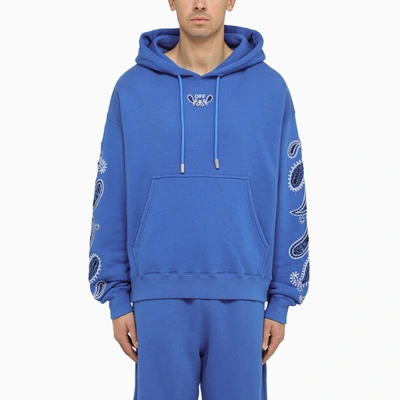 Shop Off-white Off White™ Nautical Blue Cotton Hoodie With Logo Embroidery