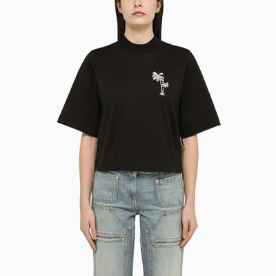 Shop Palm Angels Black Cotton T Shirt With Embroidery