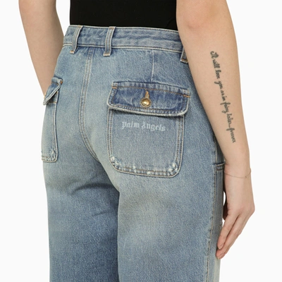 Shop Palm Angels Blue Washed Effect Multi Pocket Jeans In Denim