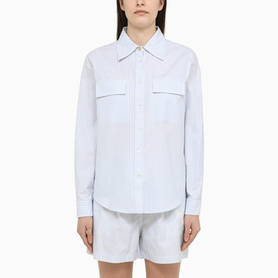 Shop Palm Angels White/blue Striped Cotton Shirt