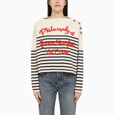 Shop Philosophy White/blue Striped Sweater In Wool Blend With Logo