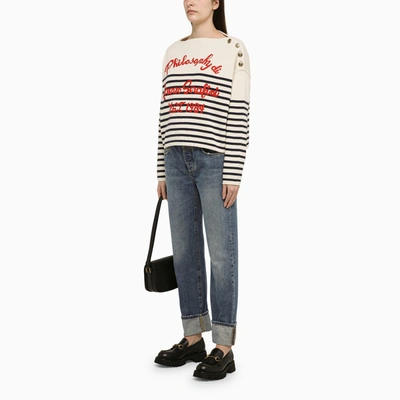 Shop Philosophy White/blue Striped Sweater In Wool Blend With Logo