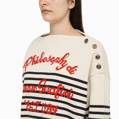 Shop Philosophy White/blue Striped Sweater In Wool Blend With Logo