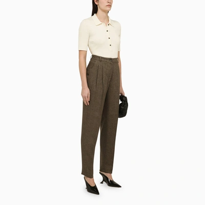 Shop Quelledue Brown Linen Trousers With Pleats