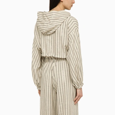 Shop The Mannei Sunne Beige Striped Cropped Sweatshirt In Linen Blend