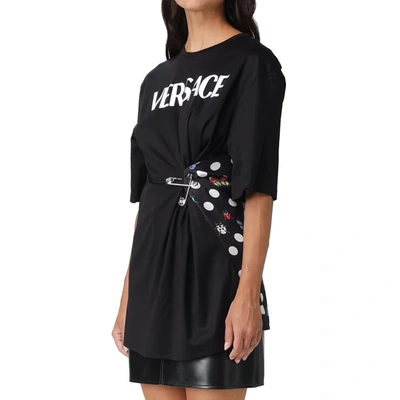 Versace Pin-tucked Jersey T-shirt With Silk Printed Back