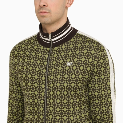 Shop Wales Bonner Olive Green/brown Cotton Power Zip Sweatshirt