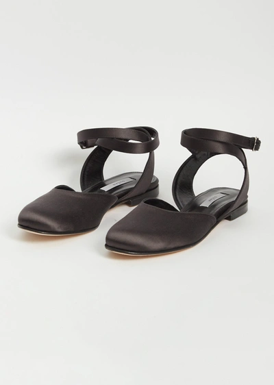 Dušan Ankle Strap Satin Ballerina In Charcoal