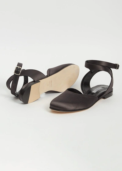 Dušan Ankle Strap Satin Ballerina In Charcoal