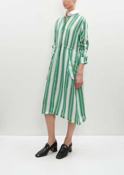 Shop Wales Bonner Balance Viscose-silk Shirt Dress In Green / Ivory