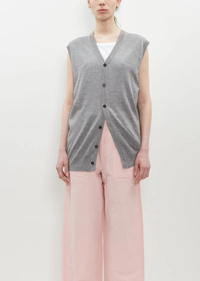 Shop Auralee Cashmere Hard Twist Knit Long Vest In Top Gray