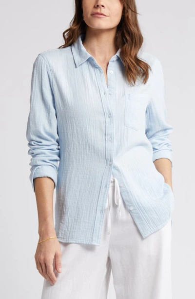 Shop Caslon (r) Casual Gauze Button-up Shirt In Blue Skyway