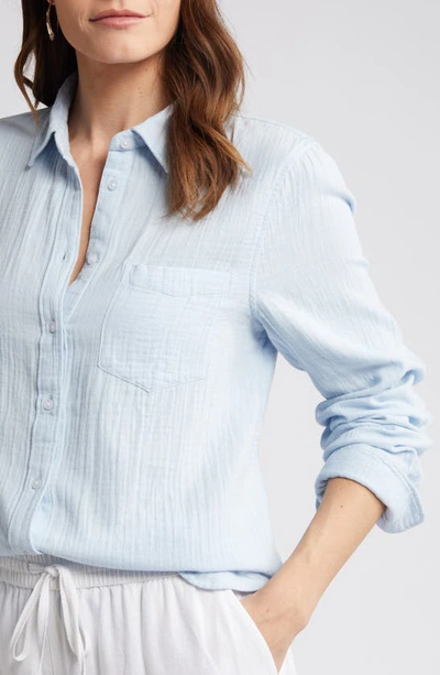 Shop Caslon (r) Casual Gauze Button-up Shirt In Blue Skyway