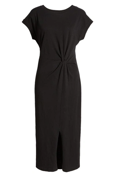 Shop Caslon (r) Drawstring Waist Organic Cotton T-shirt Dress In Black