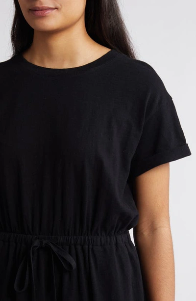 Shop Caslon Drawstring Waist Organic Cotton T-shirt Dress In Black