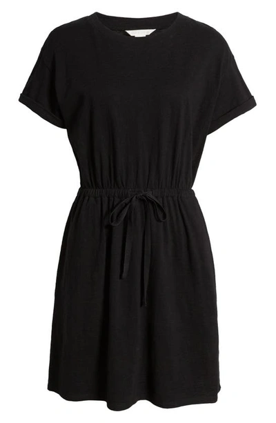 Shop Caslon Drawstring Waist Organic Cotton T-shirt Dress In Black