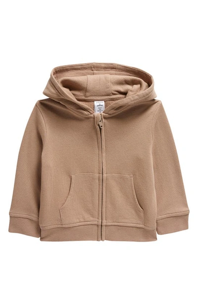 Shop Nordstrom Everyday Cotton Knit Zip-up Hoodie In Tan Stucco