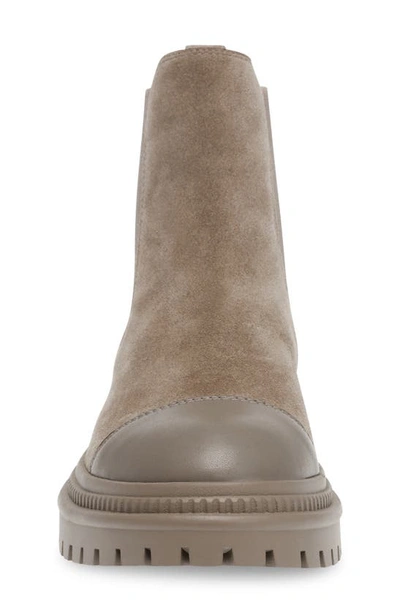 Shop Steve Madden Mayslie Lug Sole Chelsea Boot In Taupe Sued