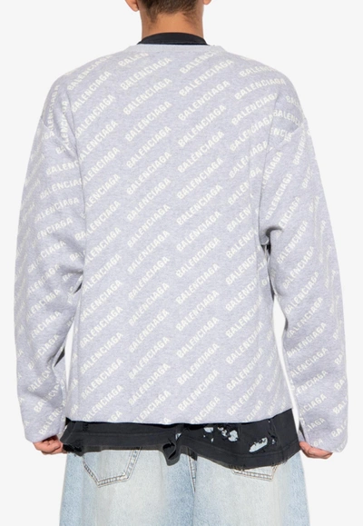 Shop Balenciaga All-over Logo Cardigan In Gray