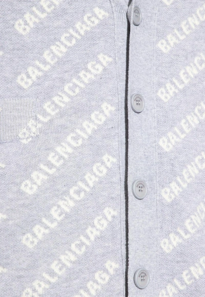 Shop Balenciaga All-over Logo Cardigan In Gray
