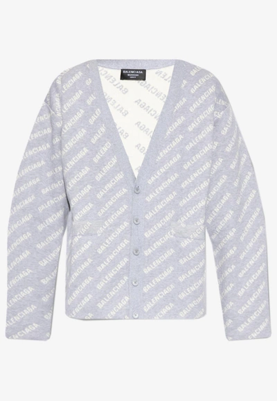 Shop Balenciaga All-over Logo Cardigan In Gray