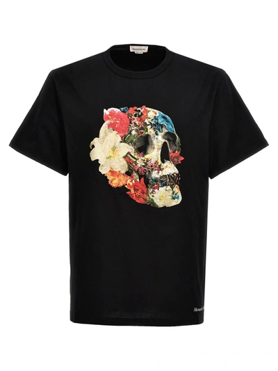 Shop Alexander Mcqueen 'floral Skull' T-shirt In Black