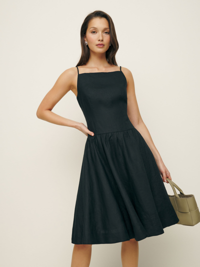 Shop Reformation Clarabelle Linen Dress In Black