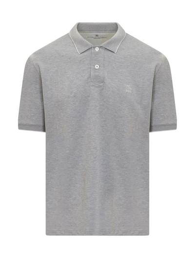 Shop Brunello Cucinelli Grey Cotton Polo Shirt