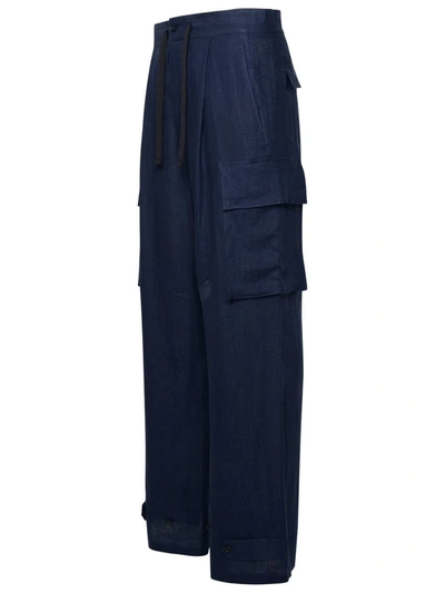 Shop Dolce & Gabbana Blue Linen Cargo Pants