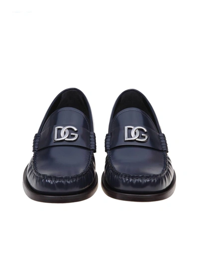 Shop Dolce & Gabbana Brushed Leather Moccasin In Blue