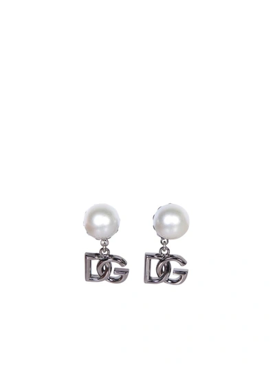 Shop Dolce & Gabbana Logo Earrings In Silver