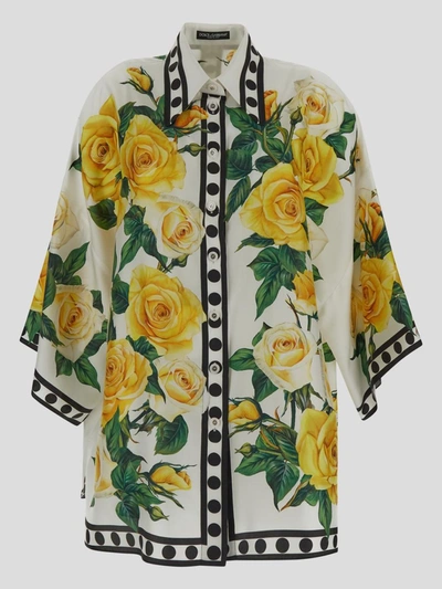 Shop Dolce & Gabbana Rose Print Shirt In Rosegialle